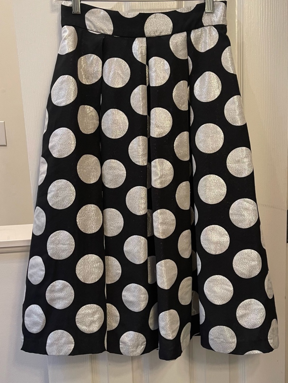 Ronni Nicole Black A-Line Party Skirt with Silver Polka Dots Pockets Lined